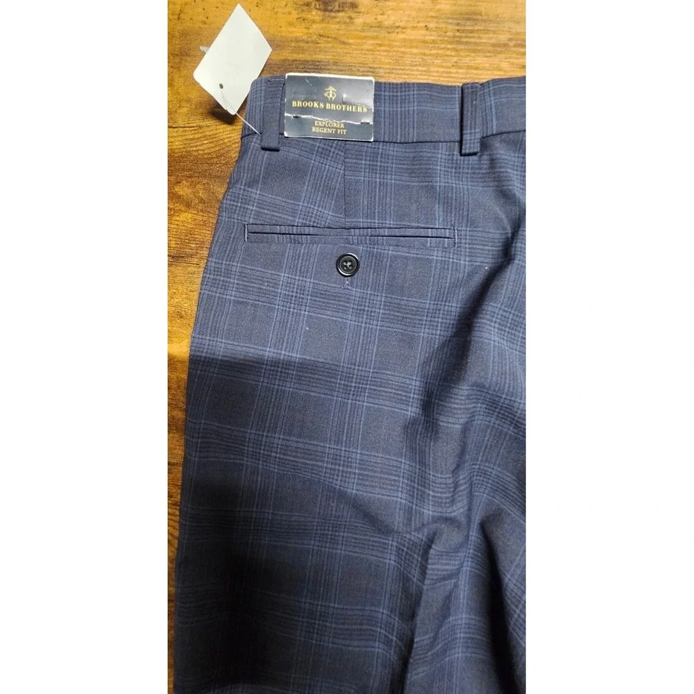 Brooks Brothers Regent Fit Dress Pants Wool Blend Blue Plaid Flat Mens 32x32 NWT
